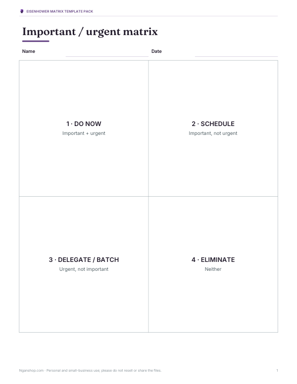 Preview of Printable Classic Important Urgent Matrix