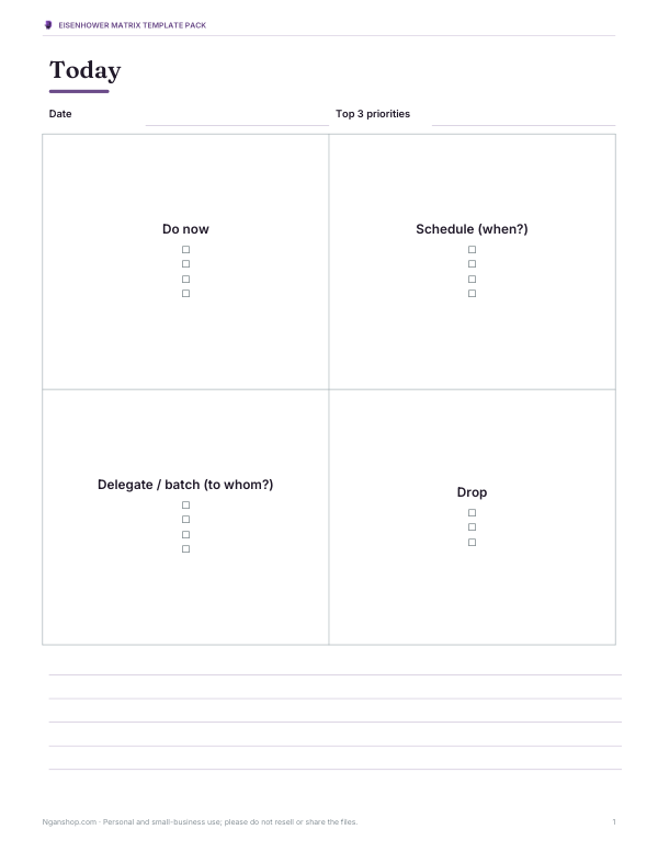 Preview of Printable Daily Priority Matrix