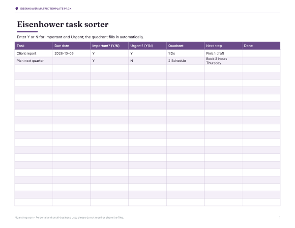 Preview of Printable Excel Sorter Chart