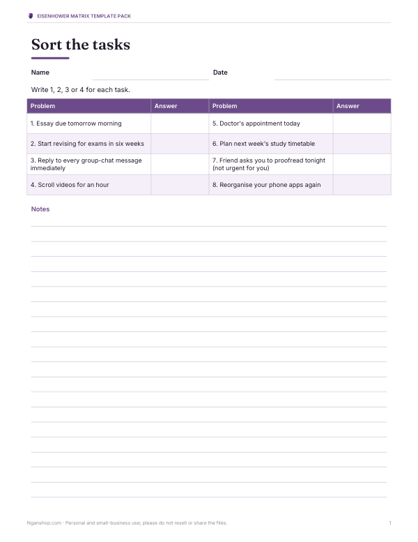 Preview of Printable Important Urgent Chart
